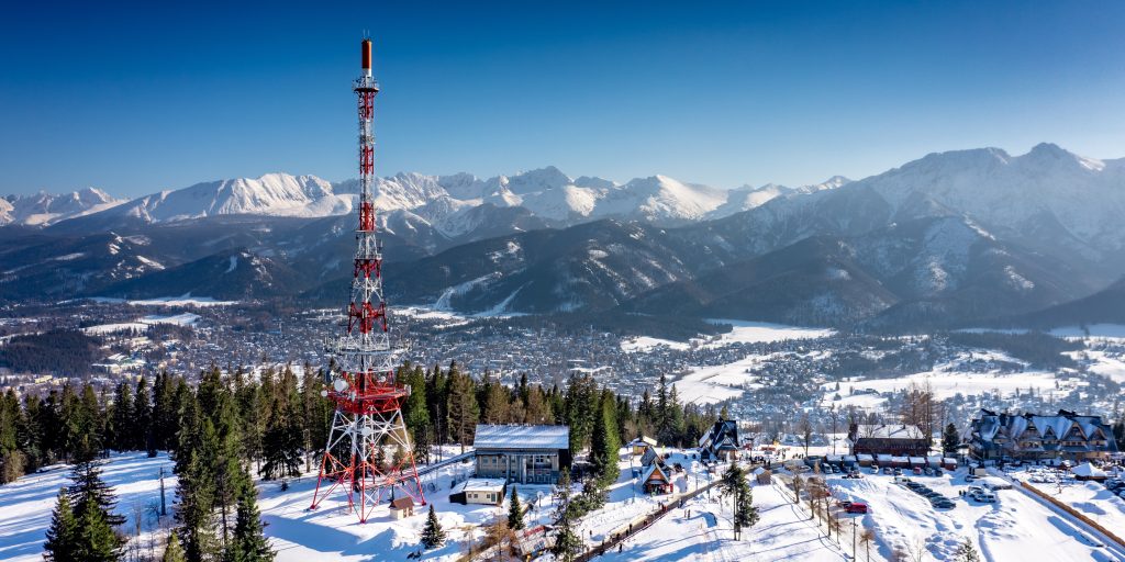 Winter view of Tatra Mountains from above the Gubalowka in Poland.