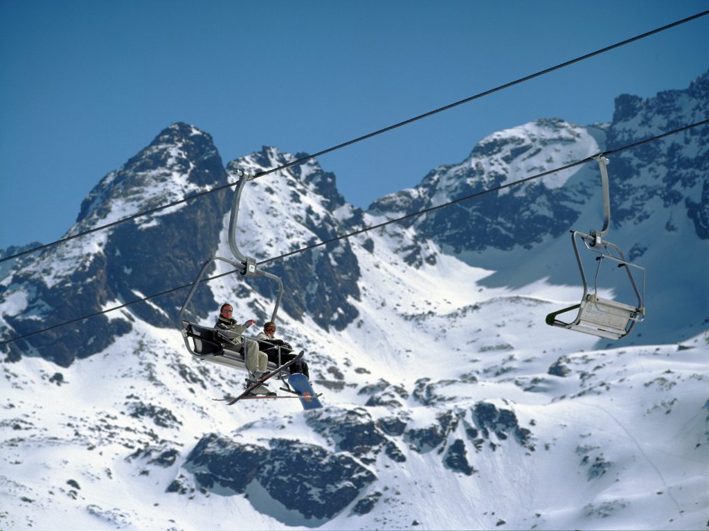 Tatry mountain, Poland - February, 2008: ski lift on the Kasprowy Wierch, Hala Gasienicowa,